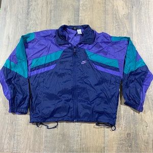 Vintage 90s Nike Windbreaker Teal Purple Blue Color Block Women’s Large Jacket